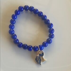 Blue Beaded Bracelet with Leaf Charm